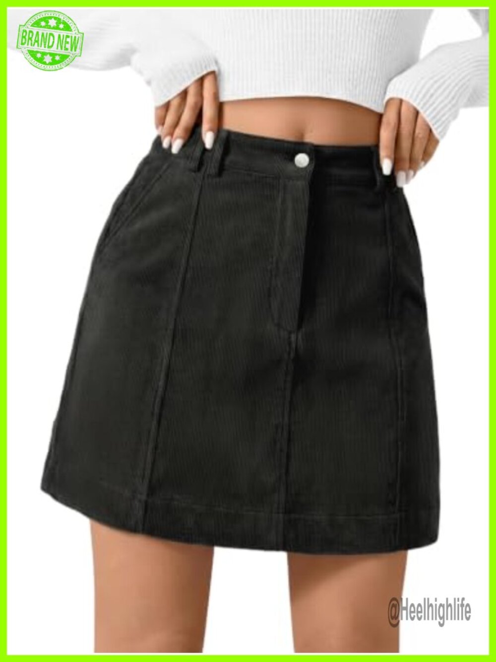 Womens Corduroy Mini Skirt High Waisted A-Line Vintage Short Skirt